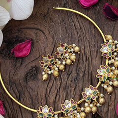 Vriksham Premium AD Stone Lotus Hasli-Gold-Red Green & White-G18611