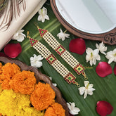 Vriksham Gold Look Square Pearl Style Traditional Kemp Maatil-Red Green-G19674