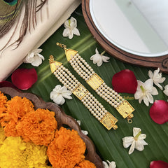 Vriksham Gold Look Square Pearl Style Traditional Kemp Maatil-Red Green-G19674