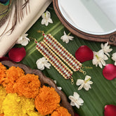 Vriksham Gold Look Alike Three Line Red With White Traditional Kemp Maatil-Pearl-G19659