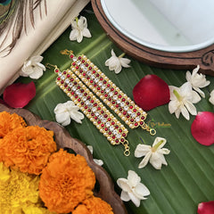 Vriksham Gold Look Alike Three Line Red With White Traditional Kemp Maatil-Pearl-G19659