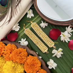 Vriksham Gold Look Alike Three Line Red With White Traditional Kemp Maatil-Pearl-G19659