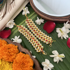 Vriksham Gold Look Mango Traditional Kemp Maatil-Red-Pearl-G19673