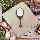 Vriksham Pista Green Katan Tanchoi Silk With lace Saree-VS4480