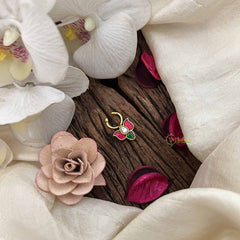 Vriksham Lotus Style Golden Kundan Jadau Septum Ring-Red Green & White-J3746