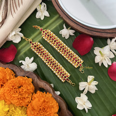 Vriksham Gold Look Chandrika Traditional Kemp Maatil- Red-Pearl-G19665