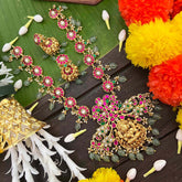 Vrikshamv Traditional Lakshmi & Floral Kundan Jadau Long Neckpiece-Aqua Green Bead-J4035