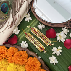 Vriksham Gold Look Traditional Kemp Maatil- Red Gold-Pearl-G19669