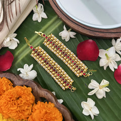 Vriksham Gold Look Traditional Kemp Maatil- Red Gold-Pearl-G19669