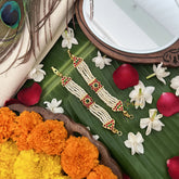 Vriksham Gold Look Square Pearl Style Traditional Kemp Maatil-Red Green-G19676