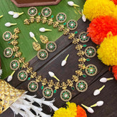 Vrikshamv 15 Floral Chakri Style & Lakshmi Kundan Jadau Long Neckpiece-Green White-J4036