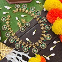 Vrikshamv 15 Floral Chakri Style & Lakshmi Kundan Jadau Long Neckpiece-Green White-J4036