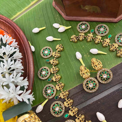 Vrikshamv 15 Floral Chakri Style & Lakshmi Kundan Jadau Long Neckpiece-Green White-J4036