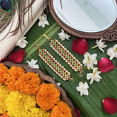 Vriksham Gold Look Alike Three Line Red With Green Traditional Kemp Maatil-Pearl-G19660