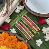 Vriksham Gold Look Double Line Traditional Kemp Maatil- Red White-Pearl-G19668