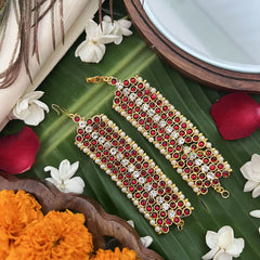 Vriksham Gold Look Double Line Traditional Kemp Maatil- Red White-Pearl-G19668