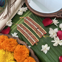 Vriksham Gold Look Double Line Traditional Kemp Maatil- Red White-Pearl-G19668