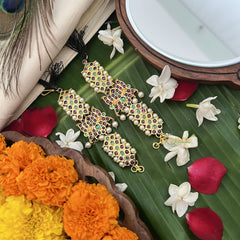 Vriksham Gold Look Lotus Style Traditional Kemp Maatil-Red Green-Pearl-G19743