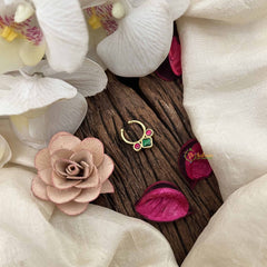 Vriksham Traditional Indian Gold Filigree Septum Ring-Red Green-G20435