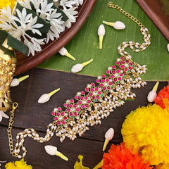 Vrikshamv Bridal Floral 7 Leaf Choker-Rice Pearls-J4030