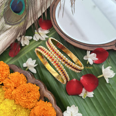 Vriksham Traditional Kemp Premium Double Red Kemp Bangle-Pearl-G19710