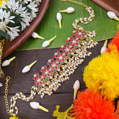 Vrikshamv Bridal Floral 7 Leaf Choker-Rice Pearls-J4030