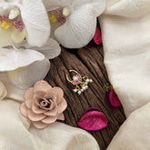 Vriksham Statement Floral Style With Pearl Drops Gold Finish Septum Ring-Red White-G20438