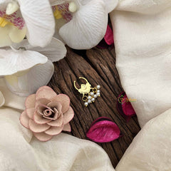 Vriksham Statement Floral Style With Pearl Drops Gold Finish Septum Ring-Red White-G20438