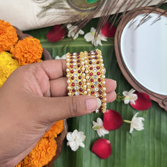 Vriksham Traditional Kemp Premium Double Red & White Kemp Bangle-Pearl-G19712