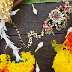 Vrikshamv Square Style With Lotus Kundan Jadau Choker-Race Pearls Bead-J4032