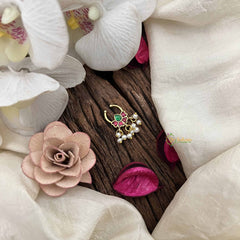 Vriksham Statement Floral Style With Pearl Drops Gold Finish Septum Ring-Red Green-G20439
