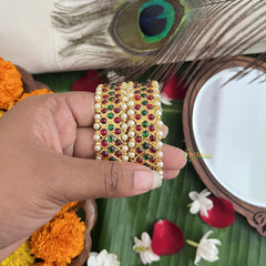 Vriksham Traditional Kemp Premium Double Red & Green Kemp Bangle-Pearl-G19711
