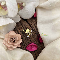 Vriksham Statement Floral Style With Pearl Drops Gold Finish Septum Ring-Red Green-G20439