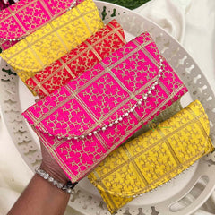 Vriksham Return Gift Hand Bags-Bandhani Royale Clutch Purse With Square Thread Work 6 Pieces Set-RG362