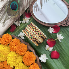 Vriksham Traditional Kemp Premium Double Red & Green Kemp Bangle-Pearl-G19711