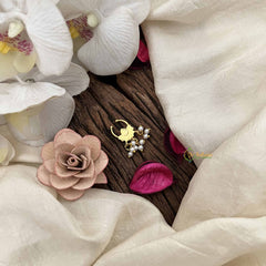 Vriksham Statement Floral Style With Pearl Drops Gold Finish Septum Ring-Red-G20440