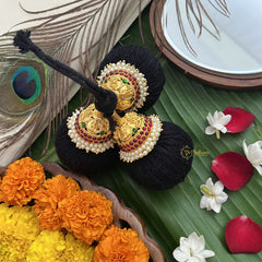 Vriksham Traditional Kemp Lakshmi Gold Style Kunjalam-Red Green-pearl-G19703