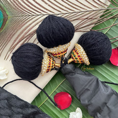 Vriksham Traditional Kemp Simple Jadai Saram With Gold Style Kunjalam-Red Green-Pearl-G19704