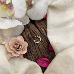 Vriksham Unique Floral Shape Gold-Toned With Red Septum Ring-Green Red & White-G20468