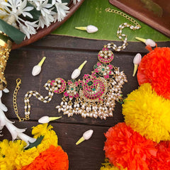 Vriksham Elegant Dual Peacock Design Kundan Jadau Guttapusalu Choker-Rice Pearls Bead-J4038