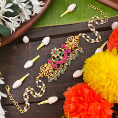 Vriksham Half Moon WithPeacock Design Kundan Jadau Choker-Rice Pearls Bead-J4039