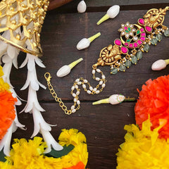 Vriksham Half Moon WithPeacock Design Kundan Jadau Choker-Rice Pearls Bead-J4039