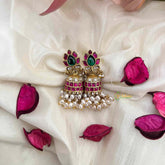 Vriksham Classic Lotus Kundan Jadau With Delicate Rice Pearl Jhumkas Earrings-J4215