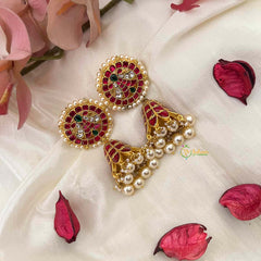 Vriksham Royal Magenta Mandala Green Clusters & Seed Pearls Jhumkas Earrings-J4217