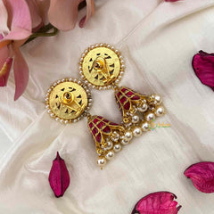 Vriksham Royal Magenta Mandala Green Clusters & Seed Pearls Jhumkas Earrings-J4217