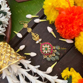 Vriksham Bridal Lakshmi Floral Design Kundan Jadau Mang Tikka-Green Bead-J4044