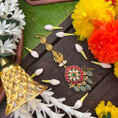 Vriksham Bridal Lakshmi Floral Design Kundan Jadau Mang Tikka-Green Bead-J4044