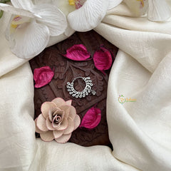 Vriksham Bridal Leaf Style Nathni with CZ Stones Press Naths/Nose Pin-Seliver-G19762