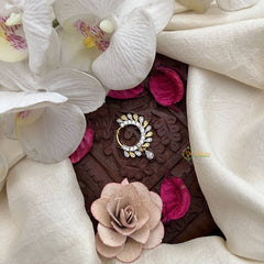 Vriksham Bridal Leaf Style Nathni with CZ Stones Press Naths/Nose Pin-Gold-G19761