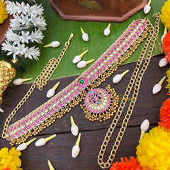 Vriksham Bridal Half Circle Style Design Kundan Jadau Hipchain-Gold Bead-J4045